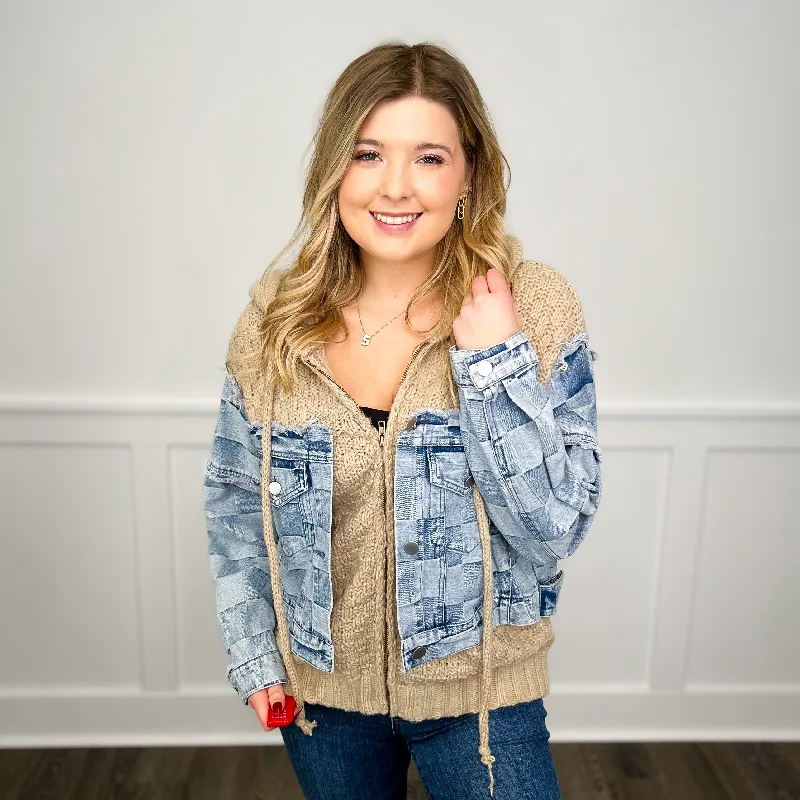 Will Never Stop Long Sleeve Tan Avery Mae Hooded Jacket Print Jacket Jacquard Jacket Embroidered Jacket