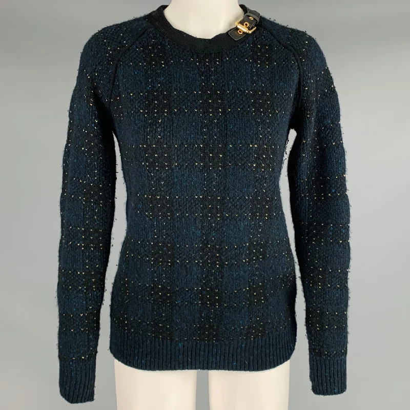 3.1 PHILLIP LIM Size S Black Gold Wool Blend Knit Leather Buckle Sweater Front Pockets Side Pockets Patch Pockets