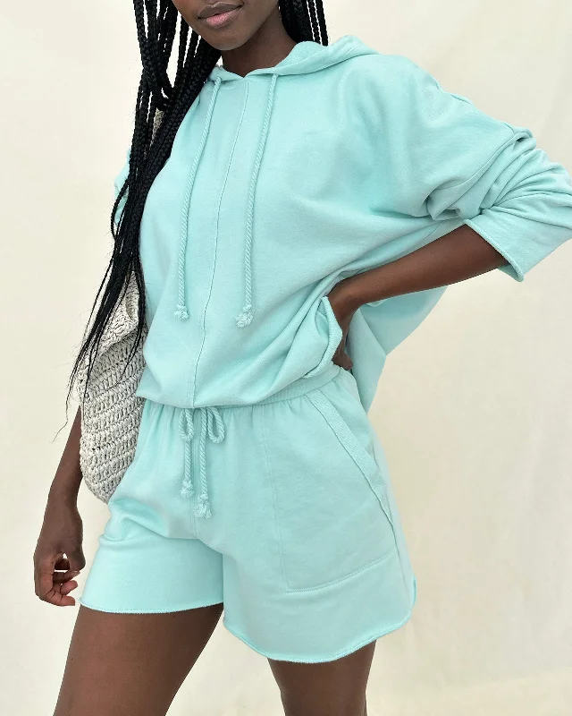 French Terry Beach Hooded Pullover Ruffle Neck Pullover