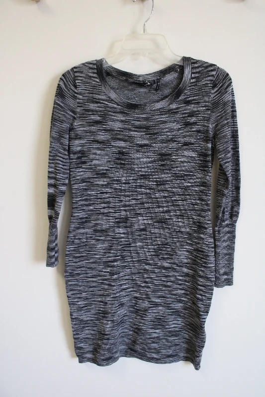 Daisy Fuentes Gray Knit Sweater Dress | S Ribbed Striped Patterned