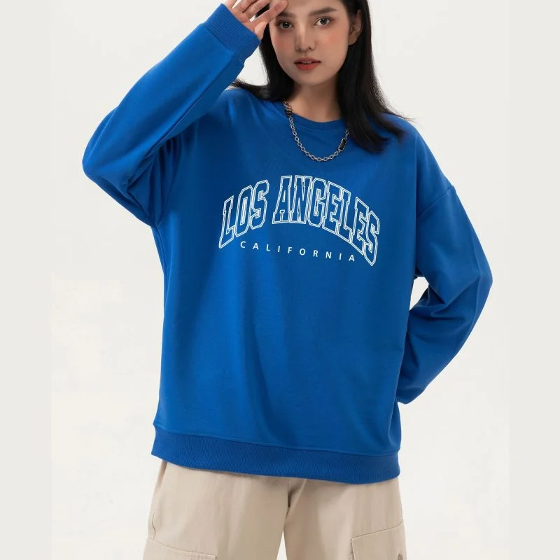Autumn Plus Size Women Round Neck Loose Long Sleeve Los Angeles Letter Print Round Neck Long Sleeve Pullover Sweatshirt Fitted Ribbed Sweater