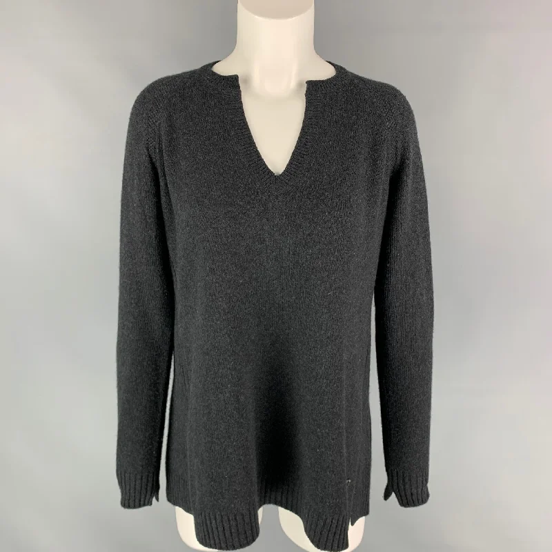 LORO PIANA Size 8 Charcoal Knitted Cashmere Heather Suede Oversized Sweater Jersey Fabric Tulle Fabric Batik Fabric