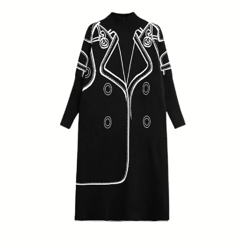 Miss Office Clown Knitted Pullover Dress Tapered Sleeve Pullover