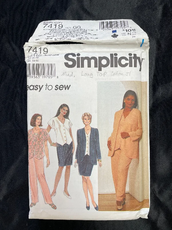 1996 Simplicity 7419 Pattern - Jacket, Blouse, Pants and Skirt FACTORY FOLDED Jersey Jacket Tulle Jacket Batik Jacket