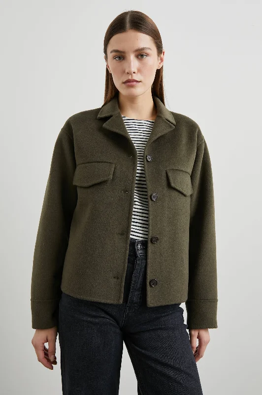 RILEY JACKET - OLIVE Welt Pockets Slit Pockets Flap Pockets