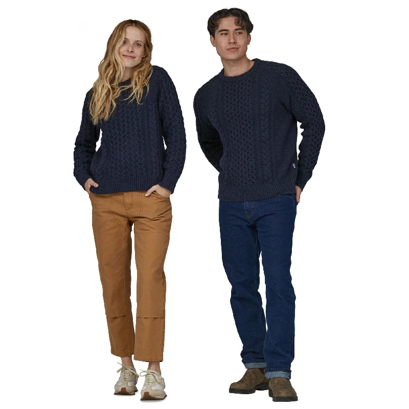 Unisex Cable Knit Crewneck Sweater - Recycled Wool & Recycled Nylon Hooded Caped Shawl Collar