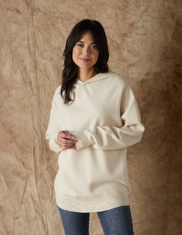 Taylor Sweater Hoodie in Cream Fitted Loose Oversized