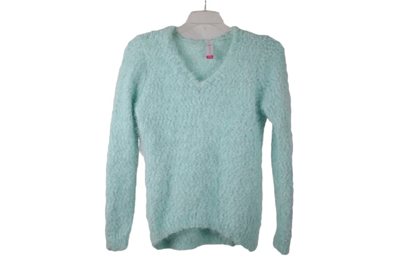 No Boundaries Blue Fuzzy Silver Shimmer Sweater | XL Mesh Fabric Canvas Fabric Denim Fabric