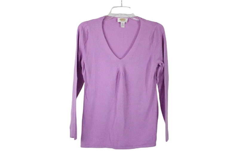 Talbots Purple V-Neck Sweater | M Petite Solid Color Striped Floral Print