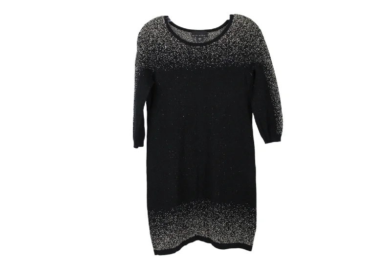 Attention Black Gold Knit Sweater Dress | M Stretchy Elastic Breathable