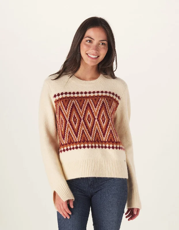 Sitka Jacquard Sweater in Cream-Wine Elasticated Padded Insulated