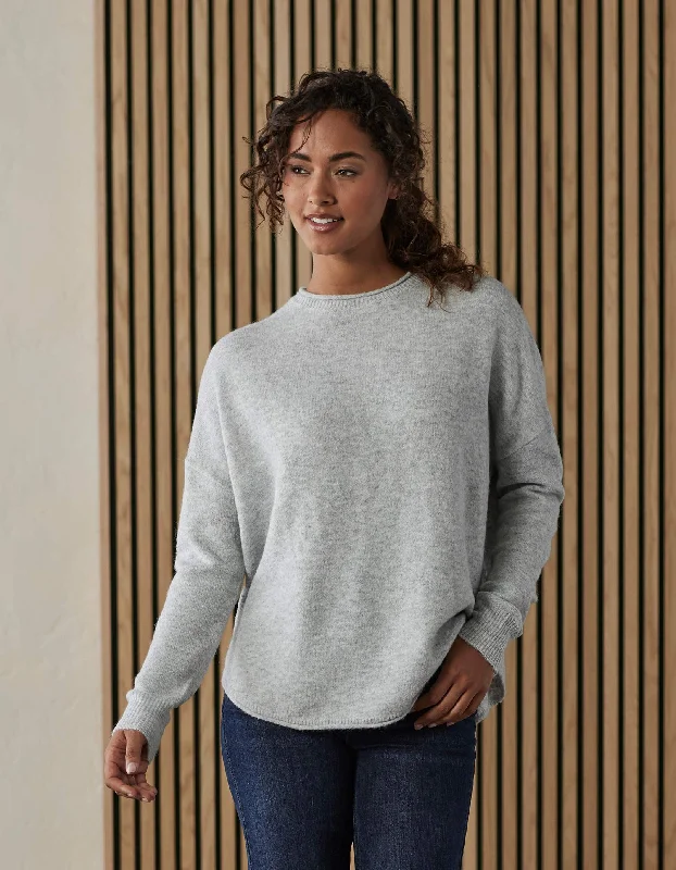 Marianna Crewneck Sweater in Grey Spandex Blend Rayon Blend Denim Blend