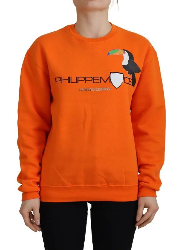 Chic Orange Printed Long Sleeve Pullover Sweater Cold Shoulder Design