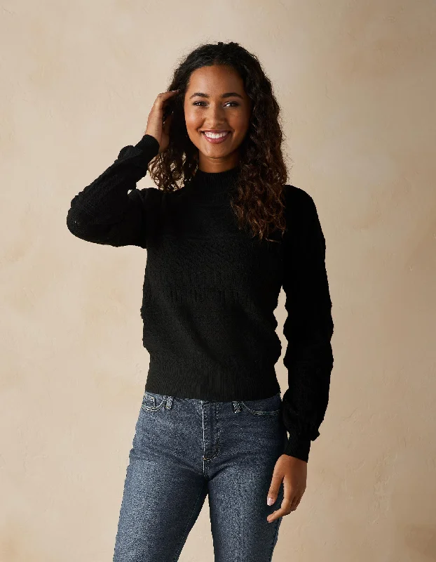 Olivia Pointelle Sweater in Black Lightweight Heavyweight Midweight