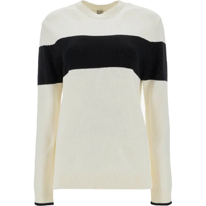 Toteme crewneck pullover with contrasting band Asymmetrical Hem Sweater