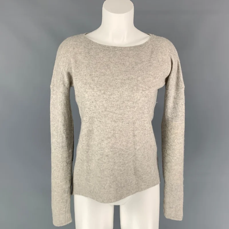 ZADIG & VOLTAIRE Size M Grey & Silver Merino Wool Leather CiCi Sweater Chenille Fabric Brocade Fabric Lace Fabric