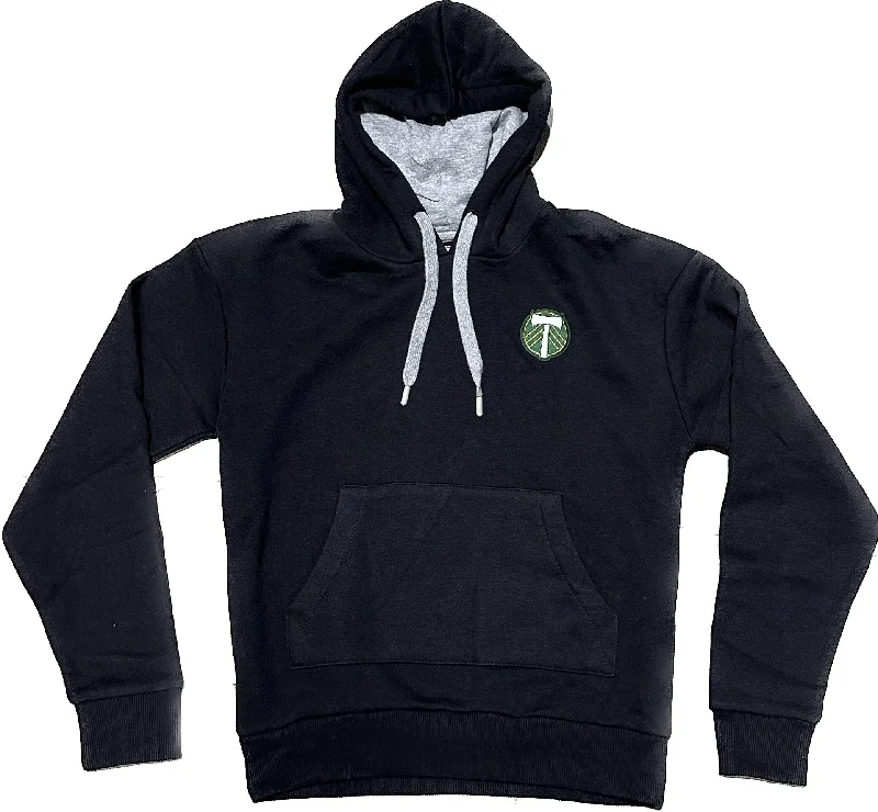 PORTLAND TIMBERS FC WOMEN'S 'VICTORY' BLACK PULLOVER HOODIE Shawl Collar Sweater