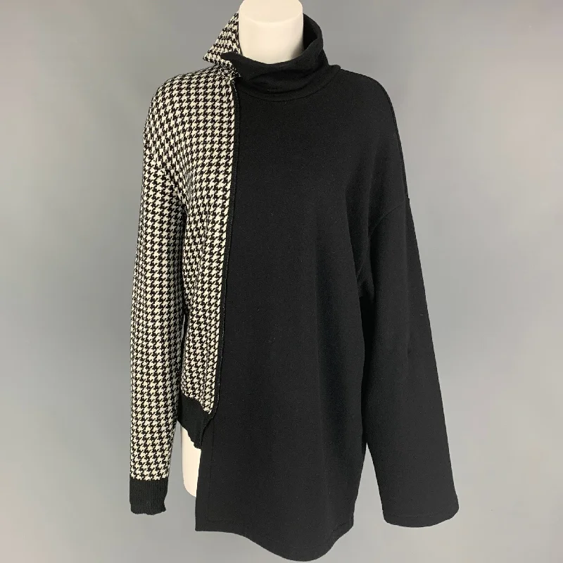 Y's by YOHJI YAMAMOTO Size M Black White Houndstooth Sweater Chenille Fabric Brocade Fabric Lace Fabric