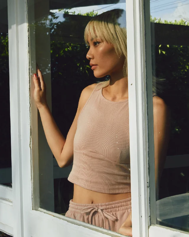 Test Drive Cropped Tank Top - Dusty Rose cutout tank top