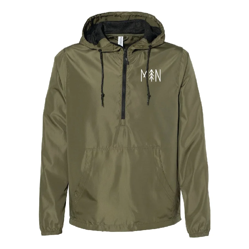MN141 Unisex Lightweight Quarter-Zip Windbreaker Pullover Jacket Crew Neck Wool