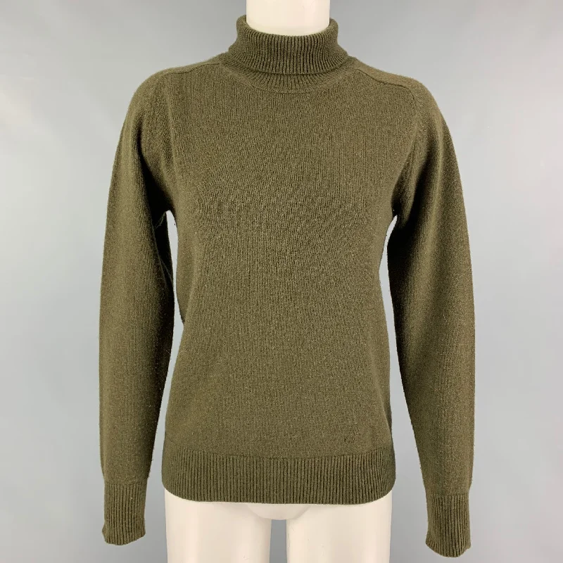 VICTORIA BECKHAM Size S Olive Cashmere Turtleneck Sweater Terry Terry Cloth Terry Knit