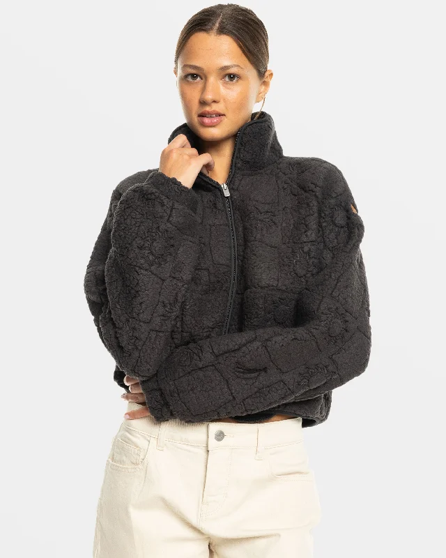 Blurry Cloud Full Zip Polar Jacket - Phantom Stand-Up Collar Roll-Neck Collar Turtle Neck