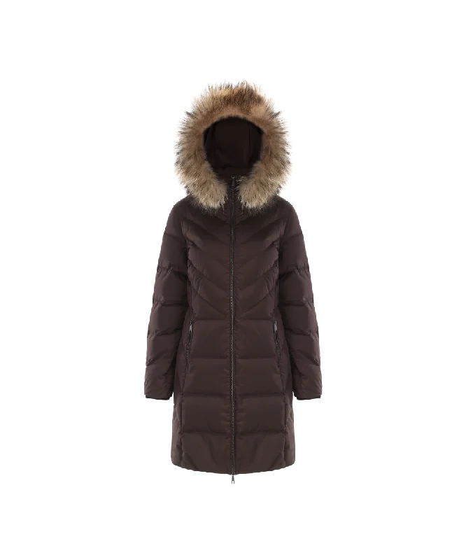 Women's Mystic Mixed Quilting Goose Down Jacket with Genuine Racoon Fur Trim Mesh Jacket Canvas Jacket Denim Jacket