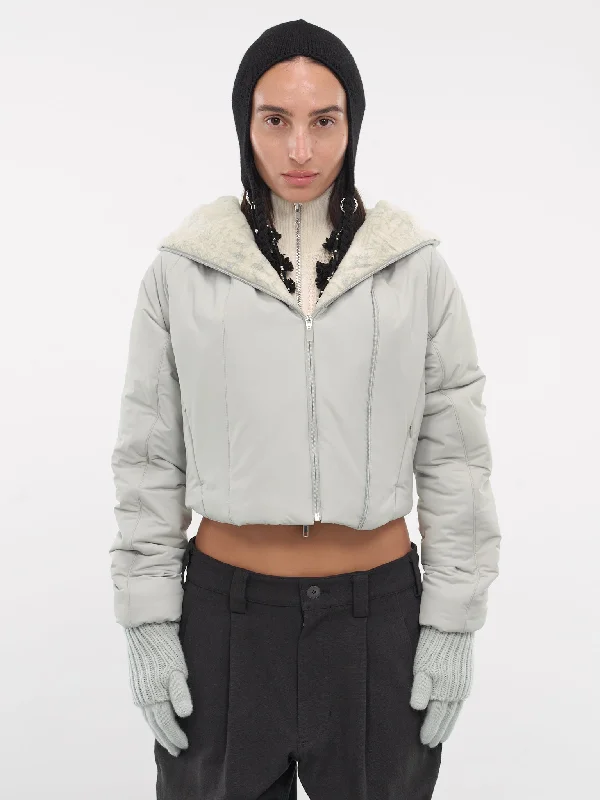 Padded Crop Jacket & Gloves (JK7FG-FRENCH-GREY) Faux Fur Jacket Real Fur Jacket Shearling Jacket