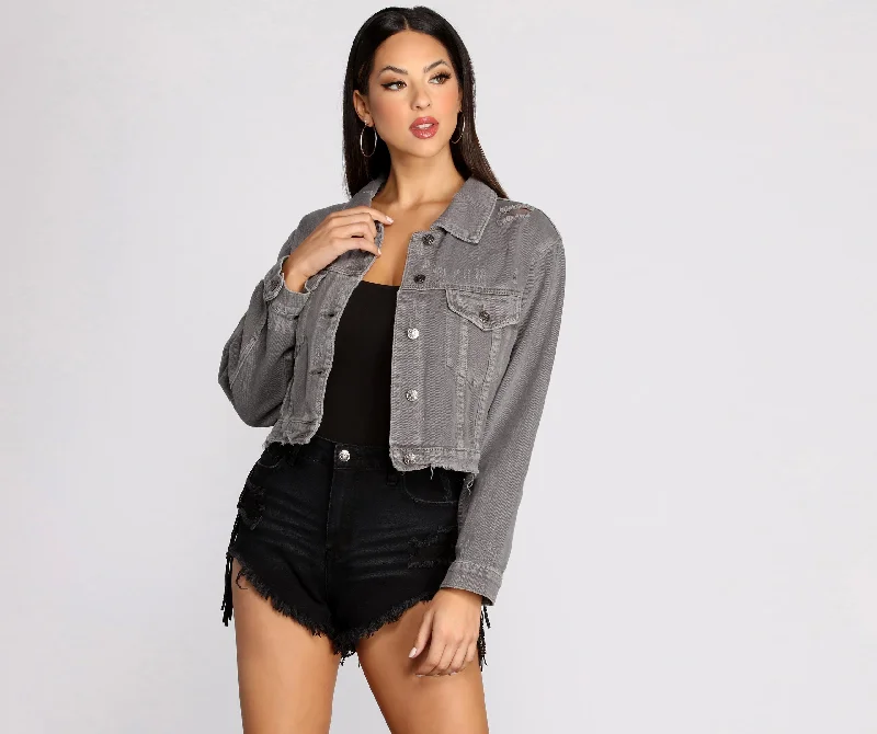 Distressed Crop Denim Jacket Mesh Jacket Canvas Jacket Denim Jacket