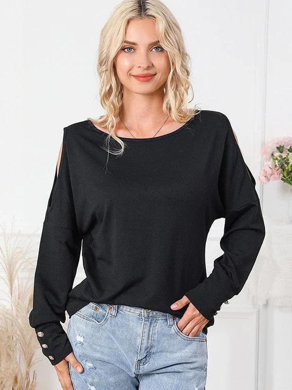 Chic Off-Shoulder Pullover With Button Details For Women Spaghetti Sleeve Top
