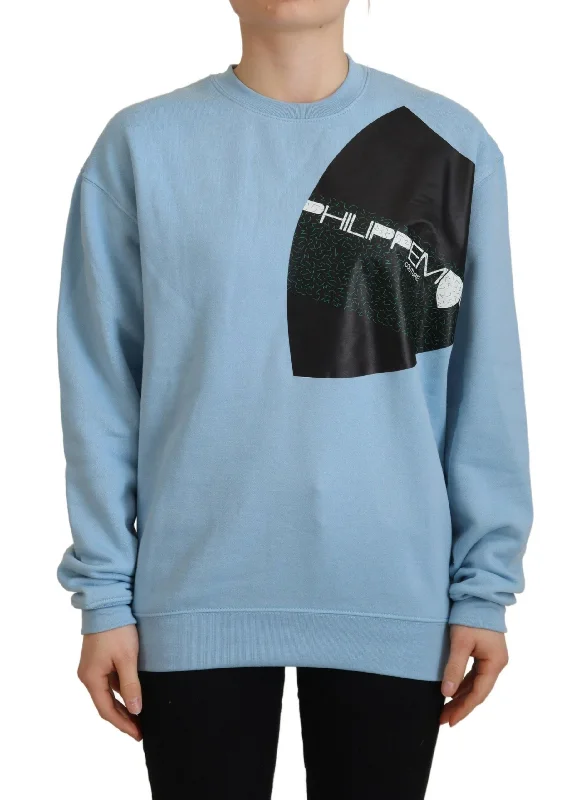 Elegant Light Blue Cotton Pullover Sweater dolman Sleeve Top