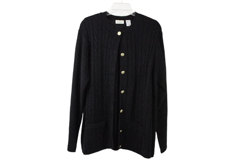 Classic Elements Black Cable Knit Sweater | XL Ribbed Striped Patterned