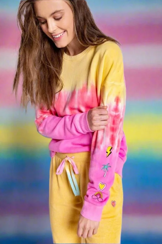 PJ Salvage One Love Ombre Tie Dye Crew Neck Long Sleeve Sweater Terry Terry Cloth Terry Knit