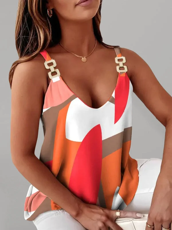 Blue Zone Planet |  Eva's Sleeveless Chain Halter Print Ladies Tank Top yoga tank top