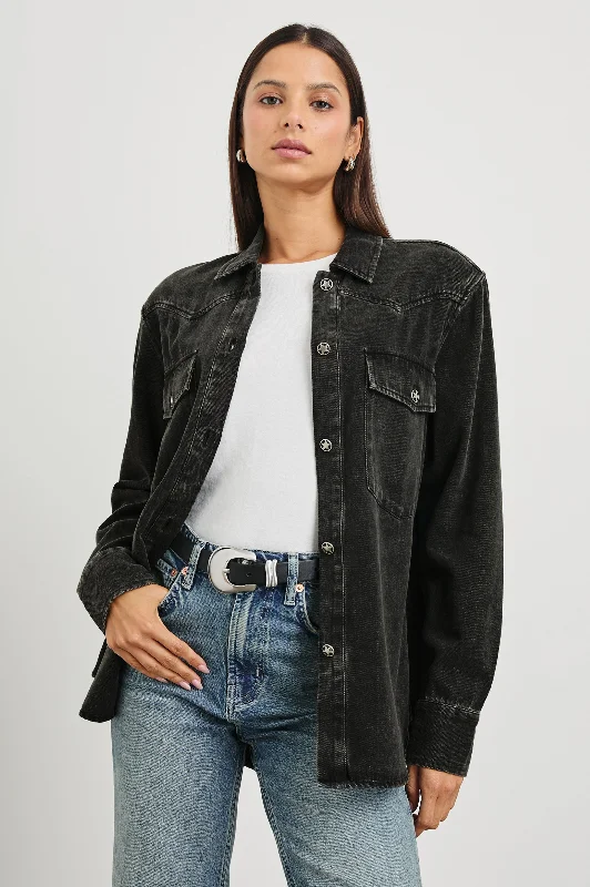 AUGUST SHIRT JACKET - FADED BLACK Belted Jacket Elasticated Jacket Padded Jacket