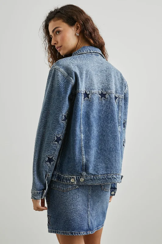 GROVE BOYFRIEND TRUCKER JACKET - STARRY NIGHT Cotton Fabric Linen Fabric Terry Fabric