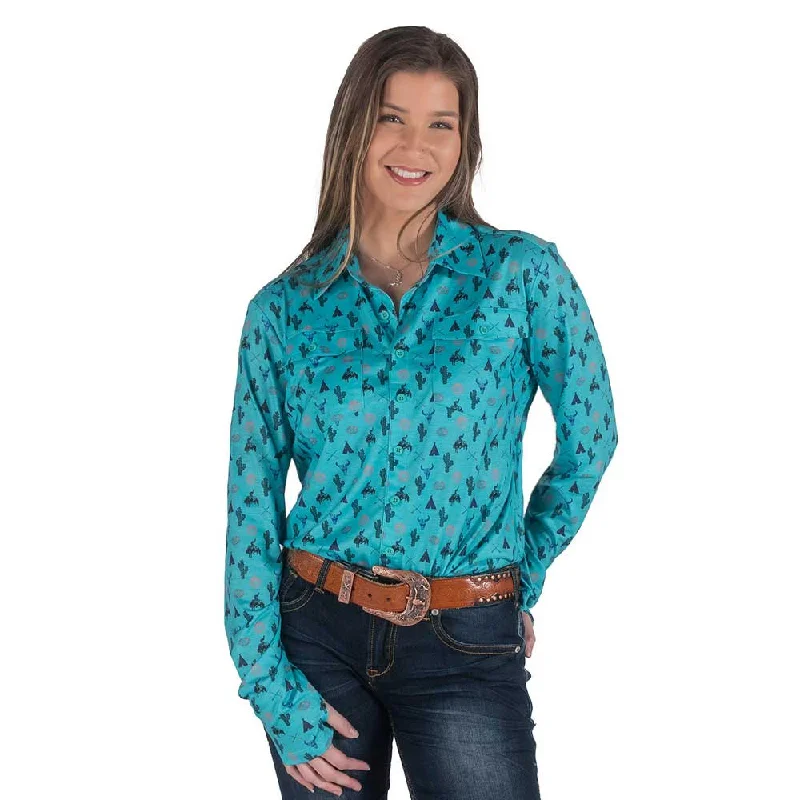 Cowgirl Tuff Women's Pullover Button-Down Shirt Faux Fur Trim