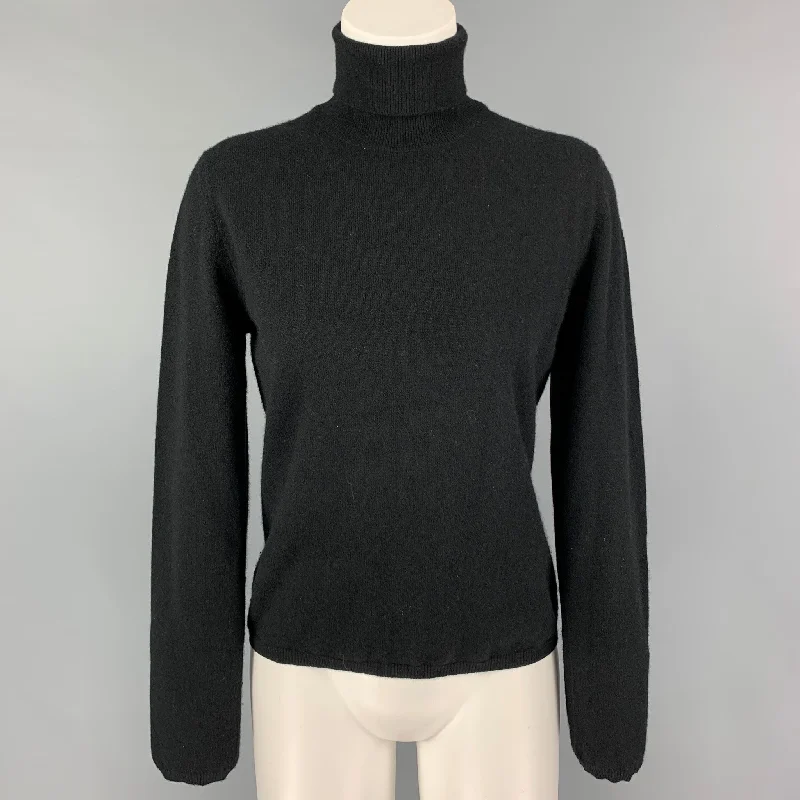 MALO Size M Black Knitted Turtleneck Sweater Hooded Sweater Collared Sweater Shawl Collar
