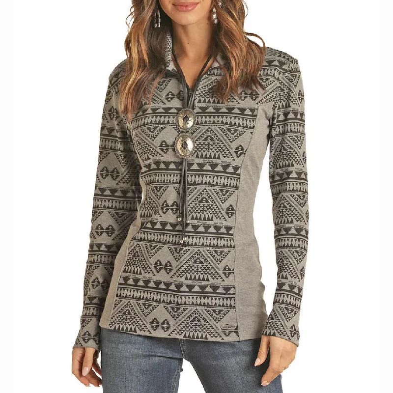 Powder River Outfitters Women's Aztec Knit Pullover Port Neck Pullover
