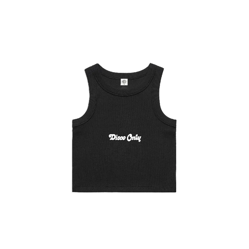 DISCO ONLY WMNS 'Logo' Embroidered Organic Rib Tank - Black cold shoulder tank