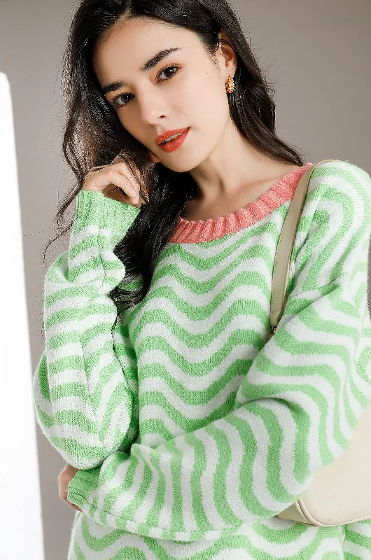 Women Fashion Simple Green Knitted Sweater Layered Multi-layer Single Layer