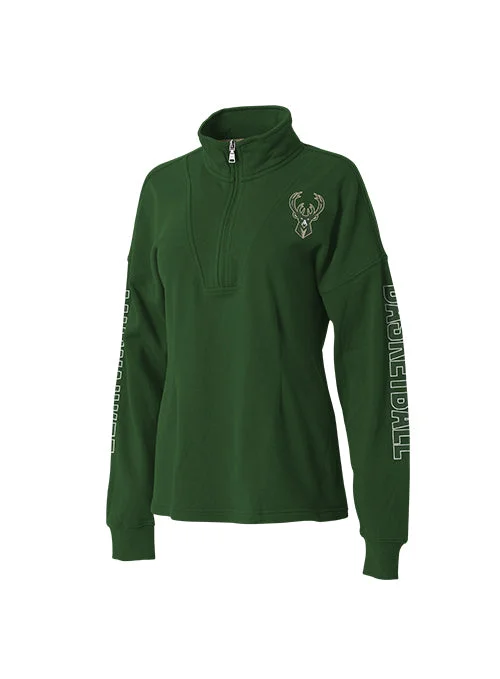 Women's Wear By Erin Andrews Icon Green Milwaukee Bucks 1/2 Zip Pullover Alpaca Blend Soft