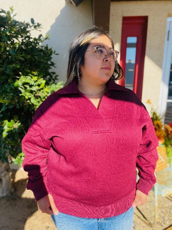 Wine Collard Pullover Soft Wool Sweater