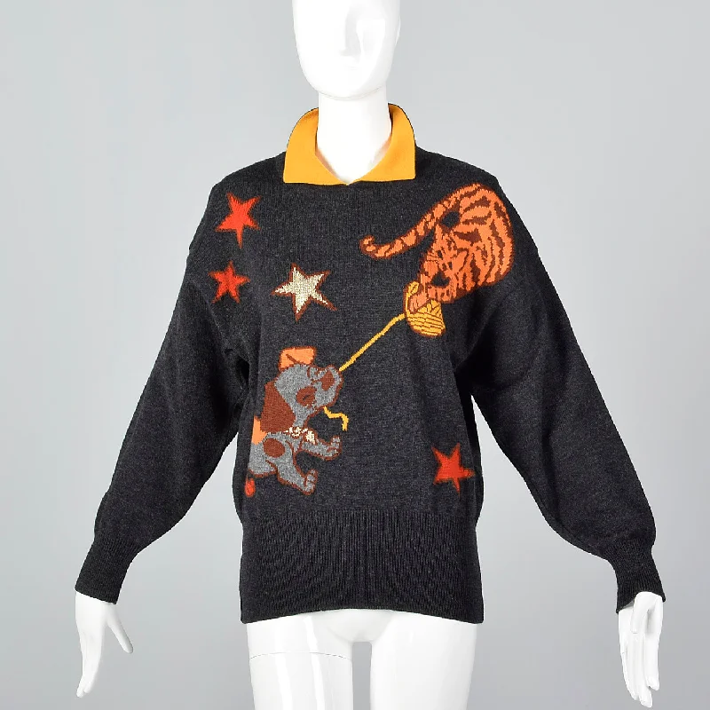 1980s Escada Novelty Dog and Cat Friends Sweater