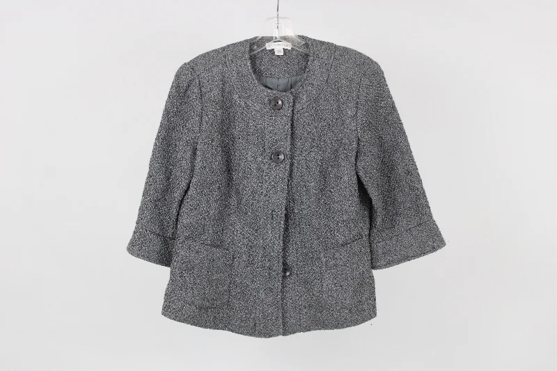 Coldwater Creek Gray Knit Jacket | 12 Petite Welt Pockets Slit Pockets Flap Pockets