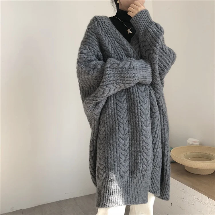 Women Fashion Winter Solid Color Knitted Sweater Coat Cashmere Blend Cotton Blend Poly Blend