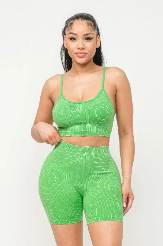 Washed Seamless Basic Tank Top And Shorts Set seamless tank top