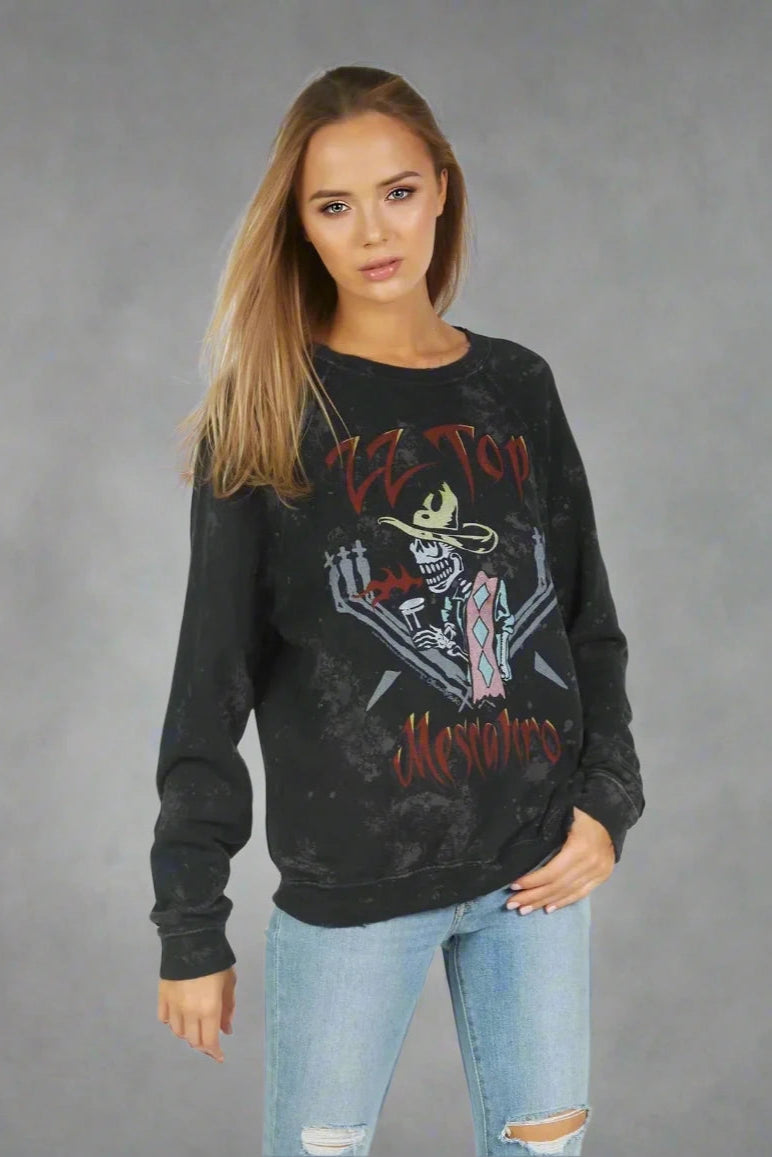 Lauren Moshi Anela ZZ Top Band Sweater Ribbed Striped Patterned