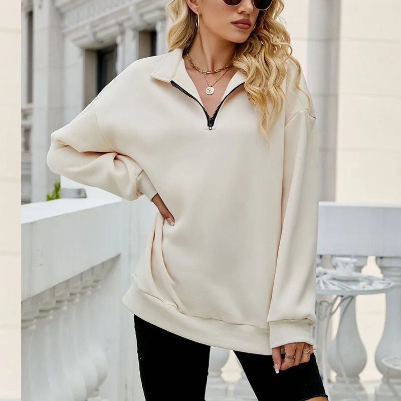 Women Autumn Winter Casual Half-Zipper Pullovers Long Sleeve Sweatshirts Seamless Knit Pullover