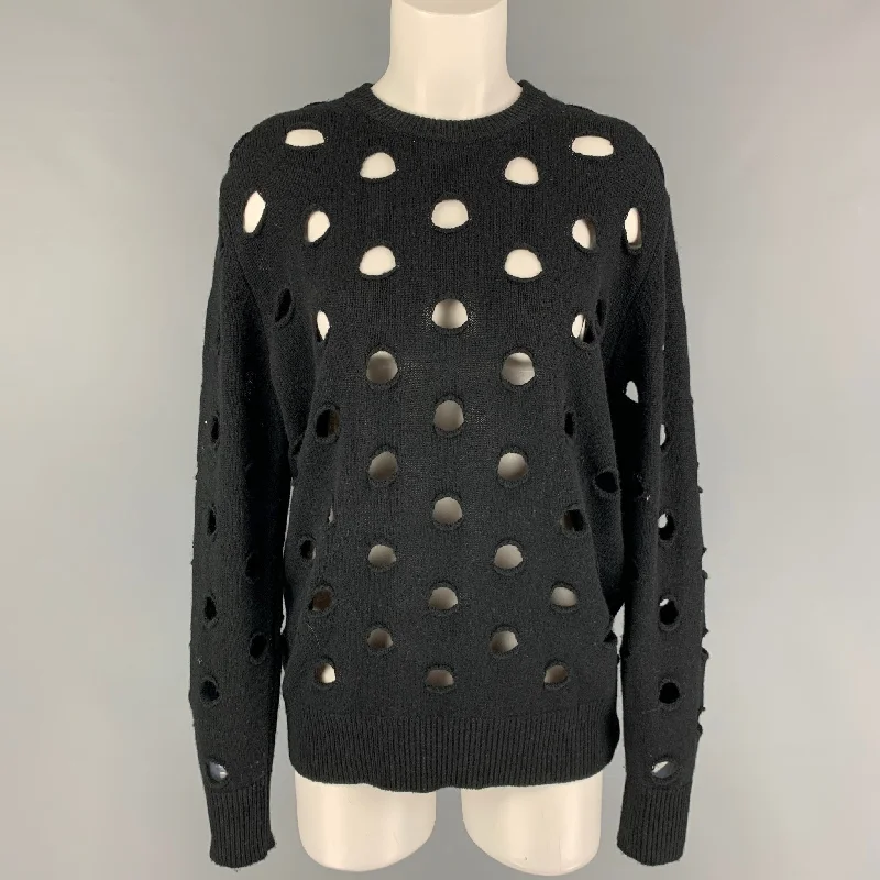EACH X OTHER Size S Black Merino Wool Distressed Crew-Neck Sweater Velvet Chenille Corduroy